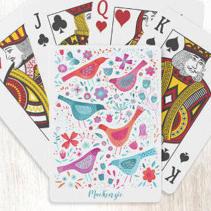 Vogel und Blumen Wasserfarbe Personalisiert Spielkarten