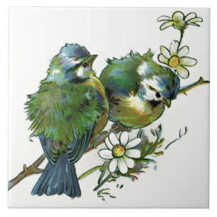 Vögel und Blumen Weiße Keramikfliese