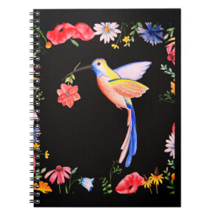Vogel- und Blumenmuster, Blumen Hintergrund, Notizblock