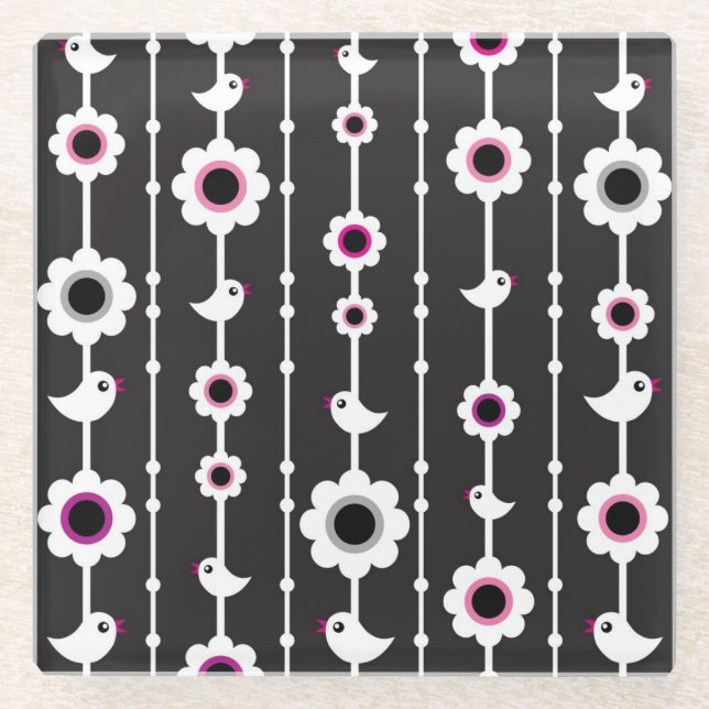 Vogel- und Blumenmuster Glasuntersetzer (Vorderseite)