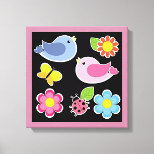 VOGEL- UND BLUMENMUSTER LEINWANDDRUCK