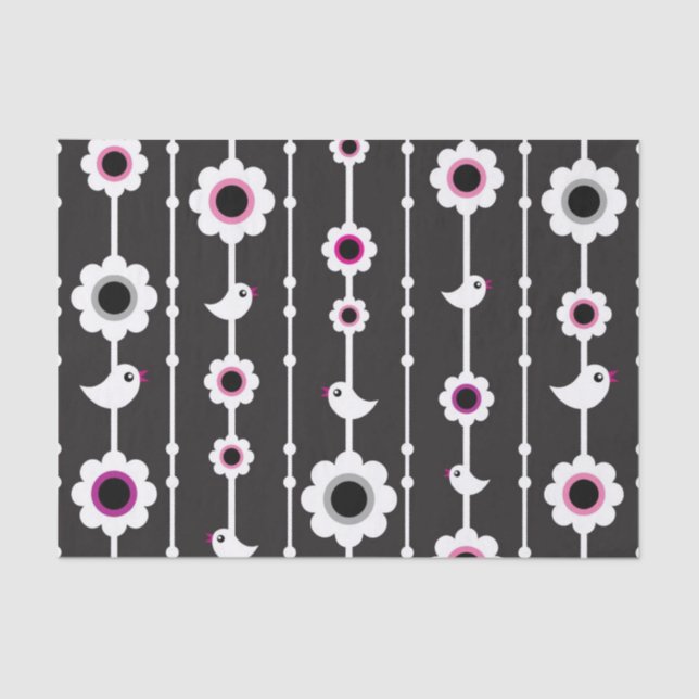 Vogel- und Blumenmuster Seidenpapier (Vorderseite)