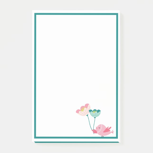 Vogel- und Blumennotizen Post-it Klebezettel (Vorderseite)