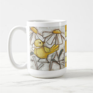 Vögel und Blüte - gelber Vogel und Streifen Kaffeetasse