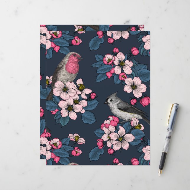 Vögel und Blüten (Vorderseite/Rückseite Beispiel)