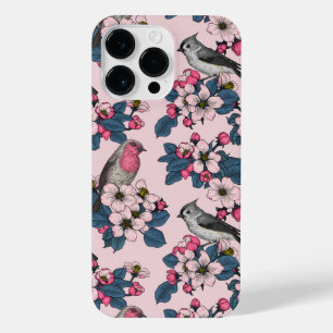 Vögel und Blüten auf rosa iPhone 14 Pro Max Hülle