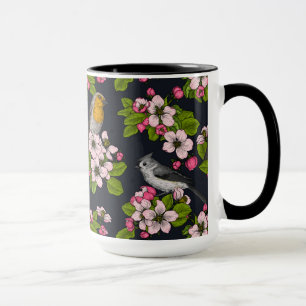 Vögel und Blüten auf schwarz Tasse
