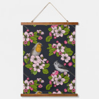 Vögel und Blüten auf schwarz