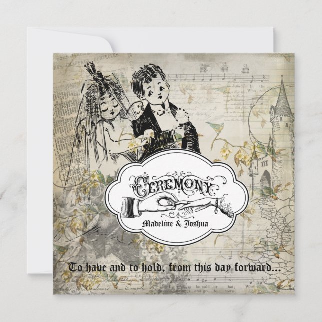 Vogel und Blüten Braut und Bräutigam-Hochzeit Einladung (Vorderseite)