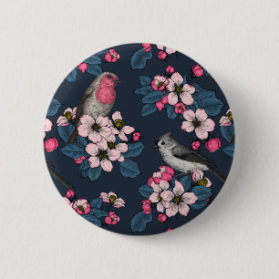 Vögel und Blüten Button