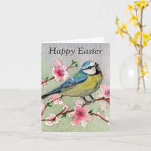 Vogel und Blüten glücklich Ostern Karte
