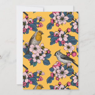 Vögel und Blüten in Gelb