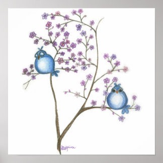 Vögel und Blüten (kleines Poster) Poster