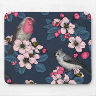 Vögel und Blüten Mousepad