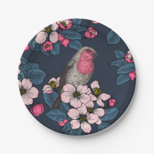 Vögel und Blüten Pappteller