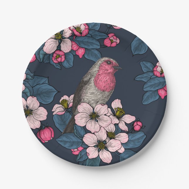Vögel und Blüten Pappteller (Vorderseite)