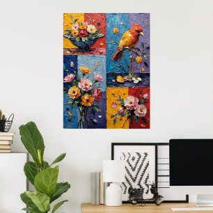 Vogel und Blüten Poster