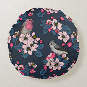 Vögel und Blüten Rundes Kissen