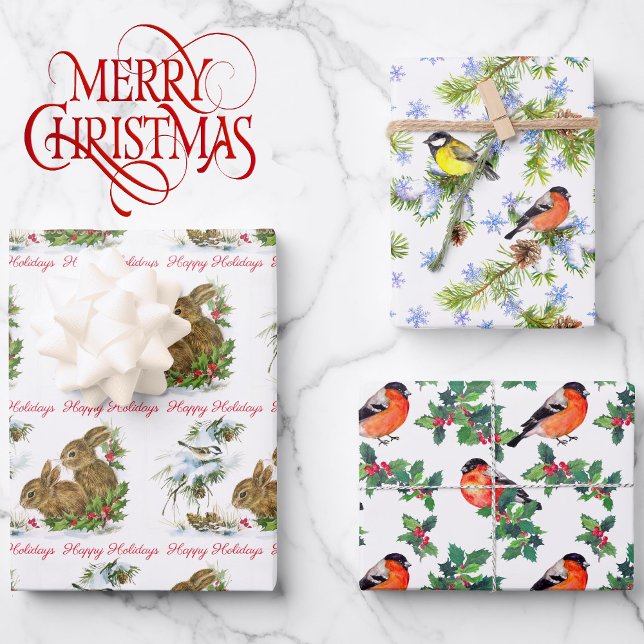 Vögel und Bunnies personalisieren Weihnachten 3 Geschenkpapier Set (Von Creator hochgeladen)