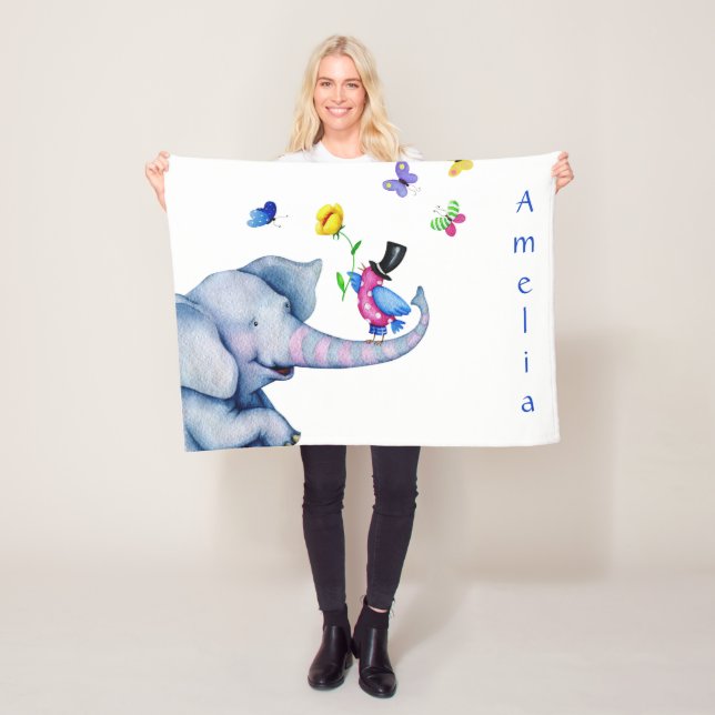 Vogel- und ElefantenCartoon Fleecedecke (Beispiel)