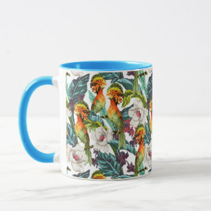 Vogel und exotisches Blumen-Muster Tasse