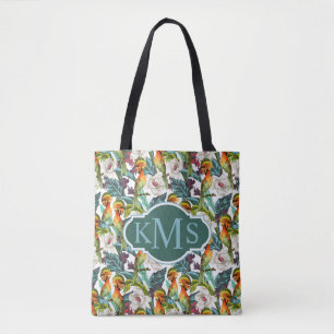 Vogel und exotisches Monogramm des Blumen-Muster- 