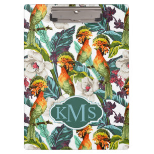 Vogel und exotisches Monogramm des Blumen-Muster- Klemmbrett