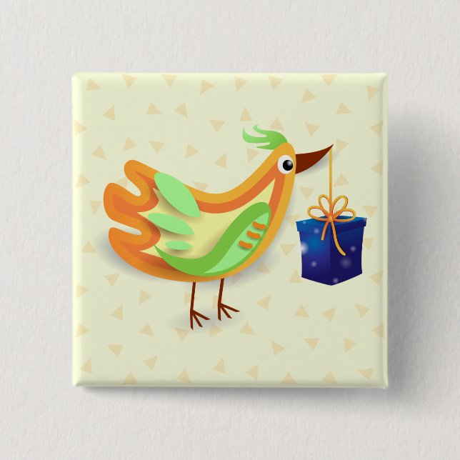 Vogel und Geschenk, Schaltfläche Button (Vorderseite)