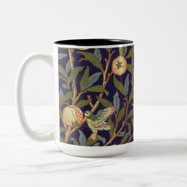 Vogel-und Granatapfel-Vintages Blumen Williams Zweifarbige Tasse (Links)