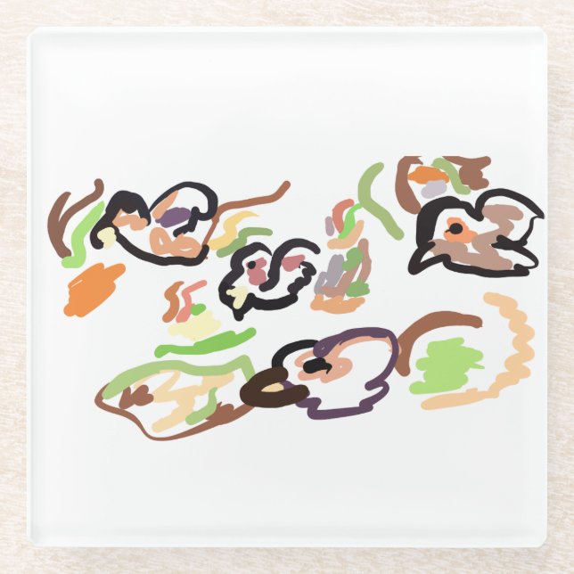 Vögel und Herbst Glasuntersetzer (Vorderseite)