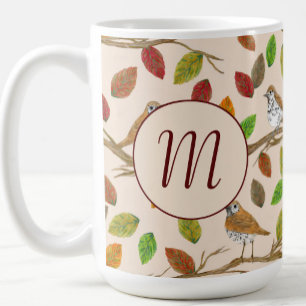 Vögel und Herbstblätter benutzerdefiniertes Initia Kaffeetasse