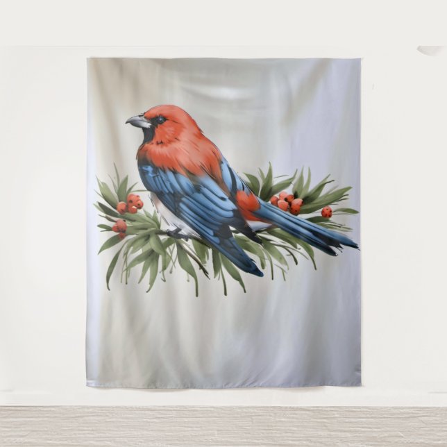Vogel und Holunder Weihnachtsmauer Kunst Wandteppich (Vorderseite)