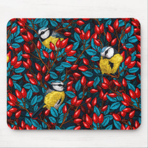 Vögel und Hunde Rose Hüften, blau und rot Mousepad