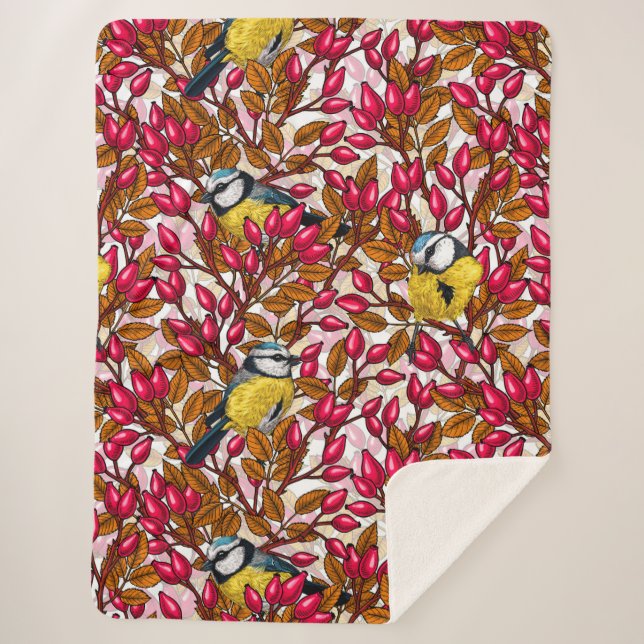 Vögel und Hunde Rose Hüften Sherpadecke (Vorderseite)