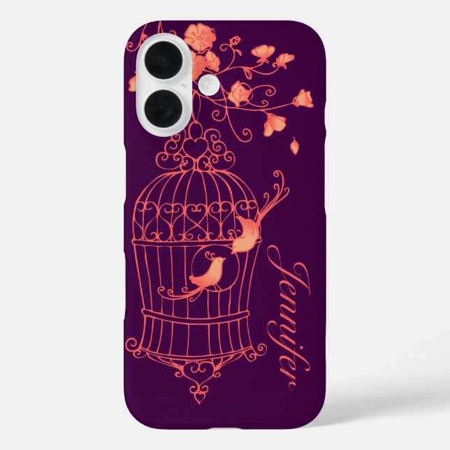 Vögel und Käfig orange & lila Namen iPhone Fall Case-Mate iPhone Hülle (Rückseite)