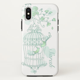 Vögel und Käfigminze Aqua Green Name Case-Mate iPhone Hülle