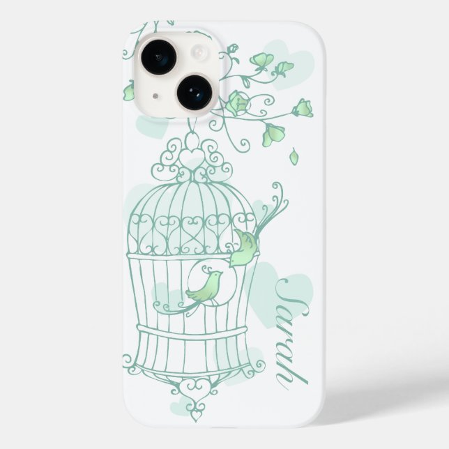 Vögel und Käfigminze Aqua Green Name Case-Mate iPhone Hülle (Rückseite)