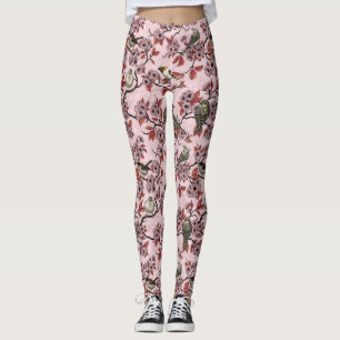 Vögel und Kirschblüten auf rosafarbenem Hintergrun Leggings