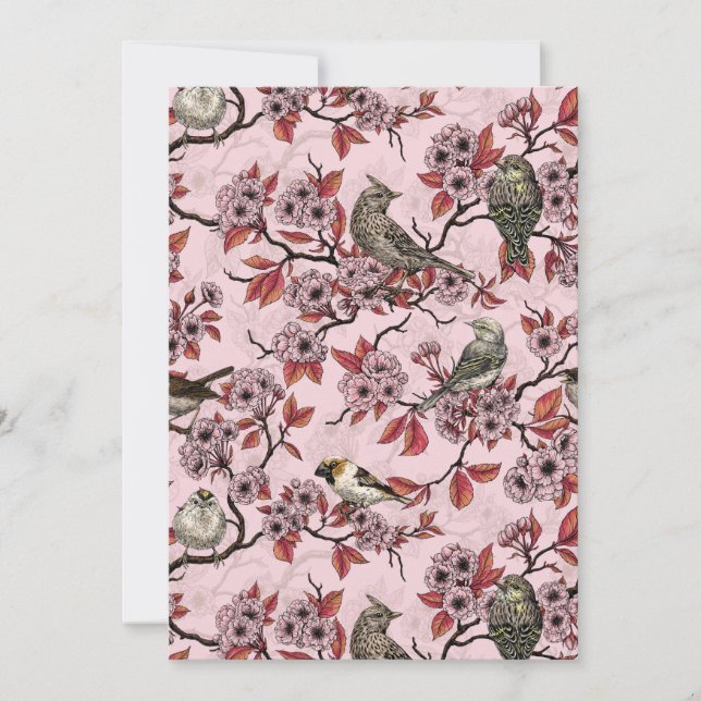 Vögel und Kirschblüten auf rosarot (Vorderseite)
