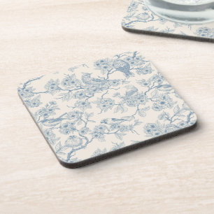 Vögel und Kirschblüten in Blau und Creme Getränkeuntersetzer
