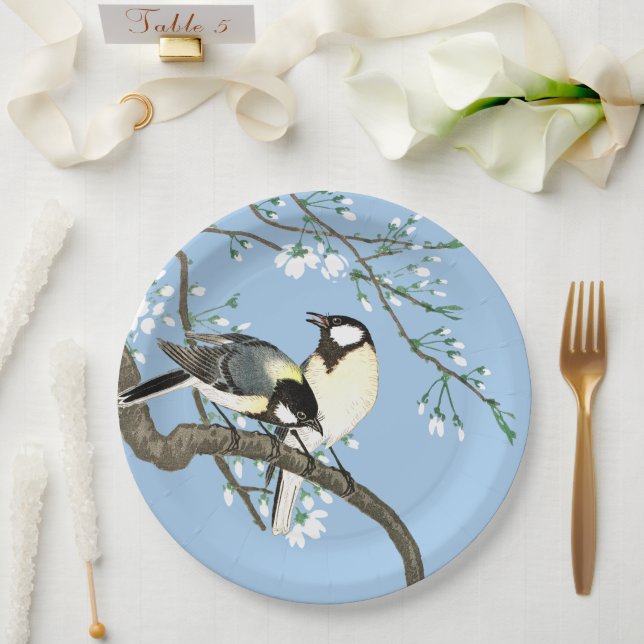 Vögel und Kirschblüten Ohara Koson Pappteller (Hochzeit)