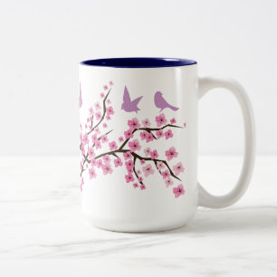 Vögel und Kirschblüten Zweifarbige Tasse