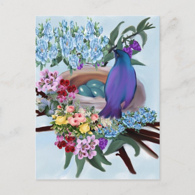 Vogel und Nest Postkarte (Vorderseite)