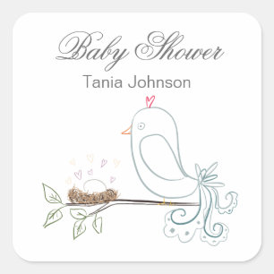 Vögel- und Nestaufkleber Quadratischer Aufkleber