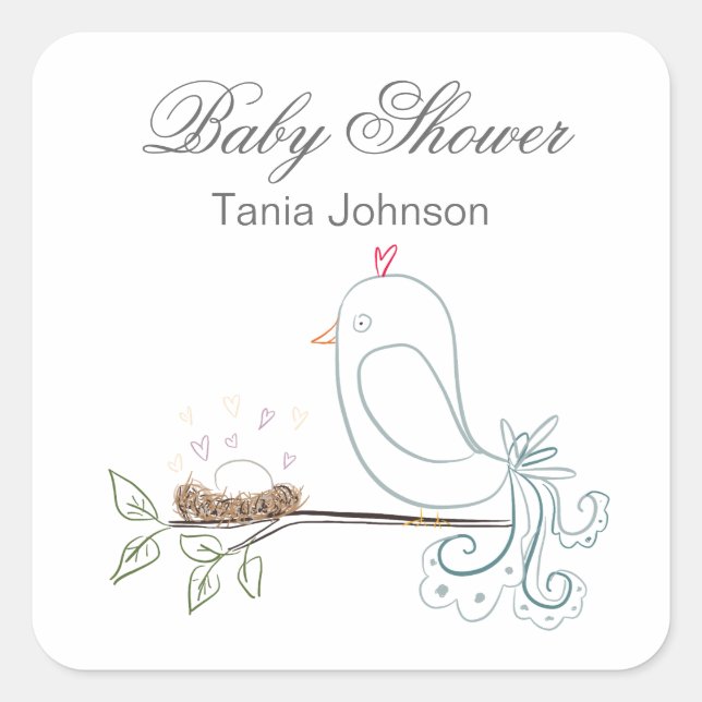 Vögel- und Nestaufkleber Quadratischer Aufkleber (Vorderseite)