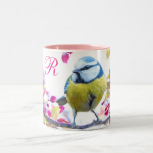 Vögel und rosa Blüten Zweifarbige Tasse