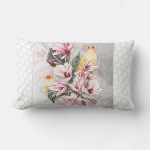 Vögel und rosa Magnolienblüten Lendenkissen