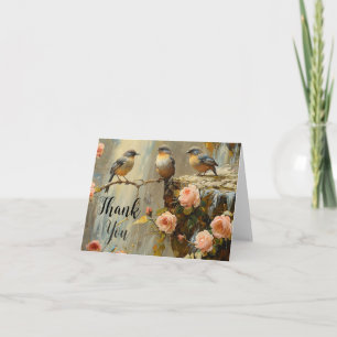 Vogel- und rosa Rosen-Themen-Dankeschön-Karte Dankeskarte