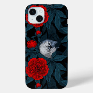 Vögel und rote Pfingstrosen mit blauen Blättern Case-Mate iPhone Hülle