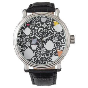 Vogel- und Schalenmuster Armbanduhr